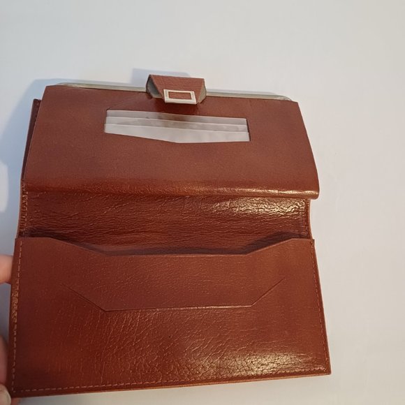 Vintage 1980s Genuine Leather Double Kiss Lock Brown Wallet Purse Made in Canada - Picture 4 of 11